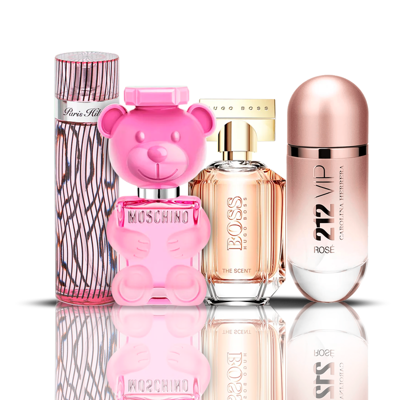 Combo 4 Perfumes - 212 VIP Rose + Moschino Bubble Gum + Hugo Boss The Scent + Paris Hilton 100ML